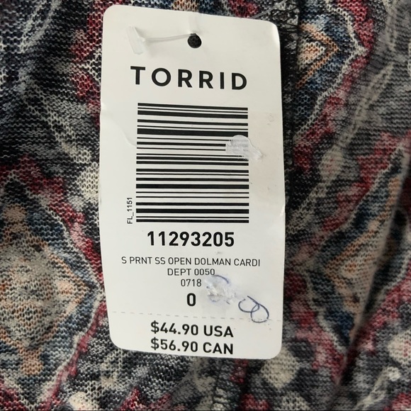 Torrid Open Front Lightweight Diamond Print Soft Cardigan Sweater Top NWT - Picture 9 of 12